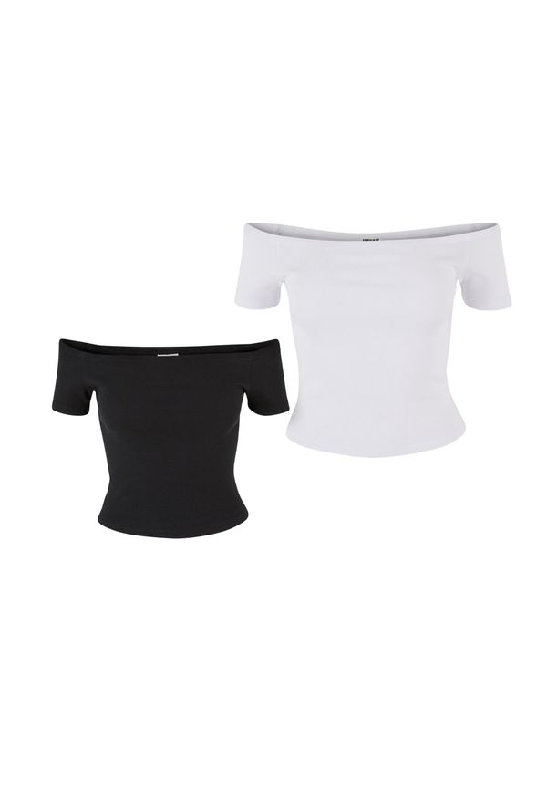 UC Ladies Women's Organic Off Shoulder Rib T-Shirt - 2 Pack Black+White