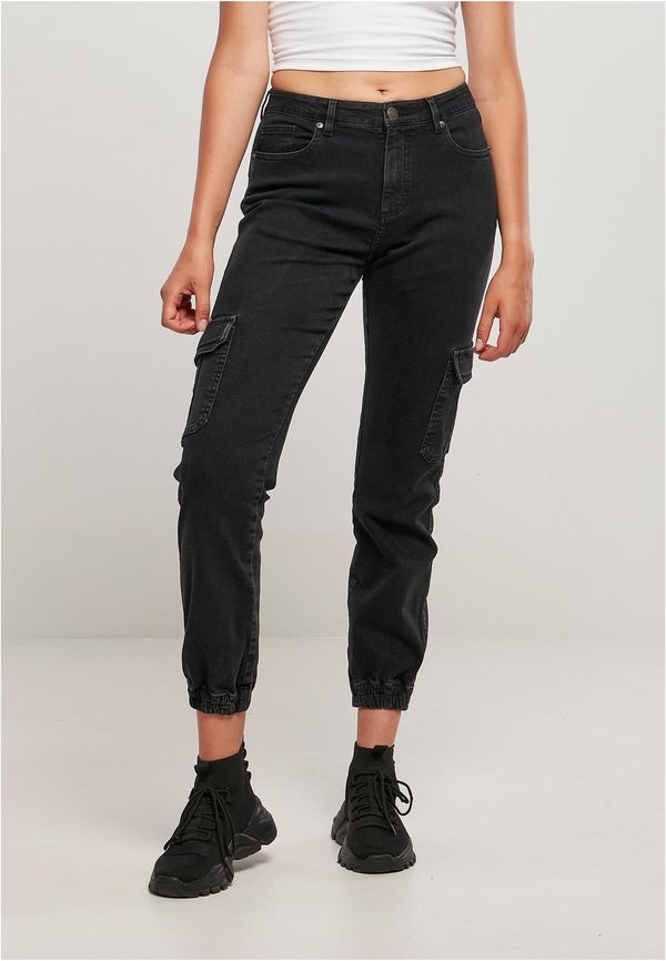 Urban Classics Women's Organic Stretch Denim Cargo Pants Black Washed