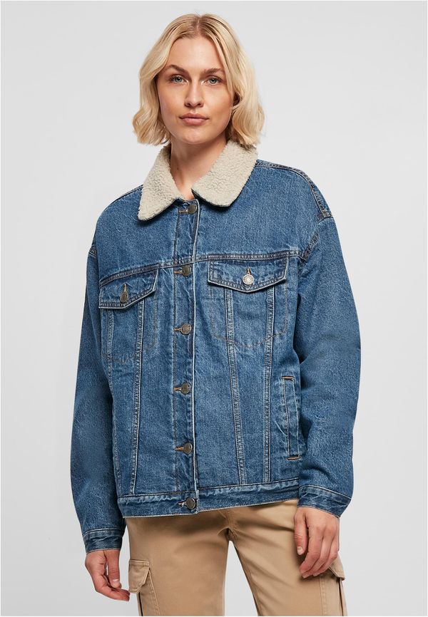 UC Ladies Women's Oversized Denim Jacket Sherpa Clear Blue Washed