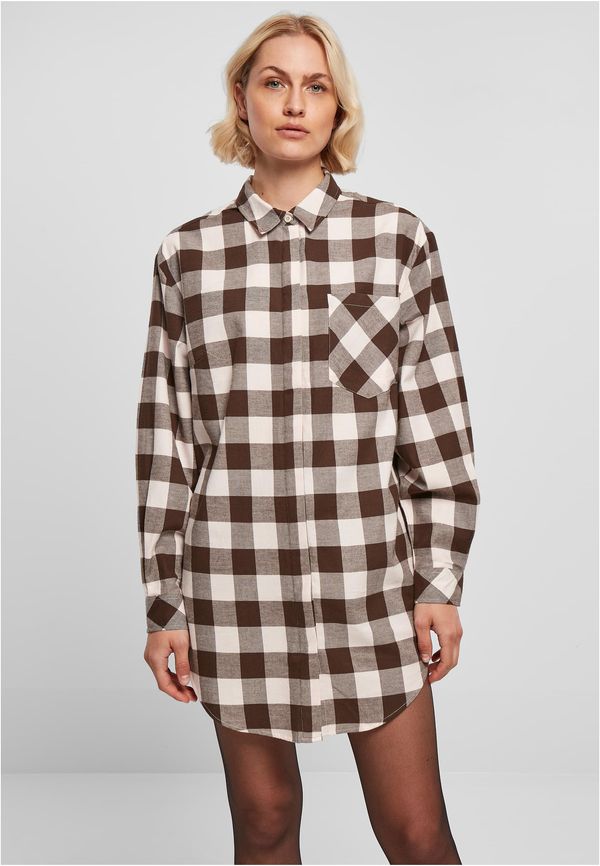 Urban Classics Women's Oversized Flannel Shirt Dress Pink/Brown