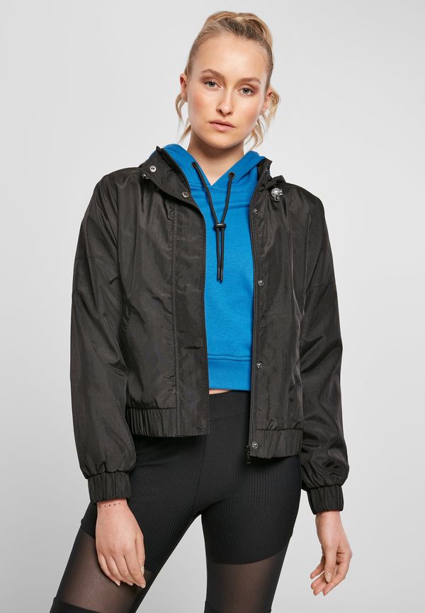 UC Ladies Women's Oversized Glossy Crinkle Nylon Jacket Black