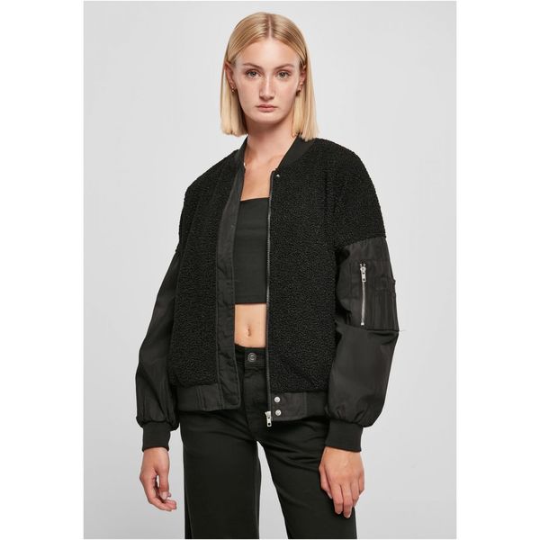 Urban Classics Women's Oversized Jacket Sherpa Mixed Bomber Jacket Black