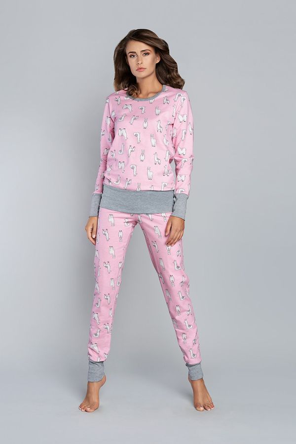 Italian Fashion Women's pajamas Lama long sleeves, long pants - pink print