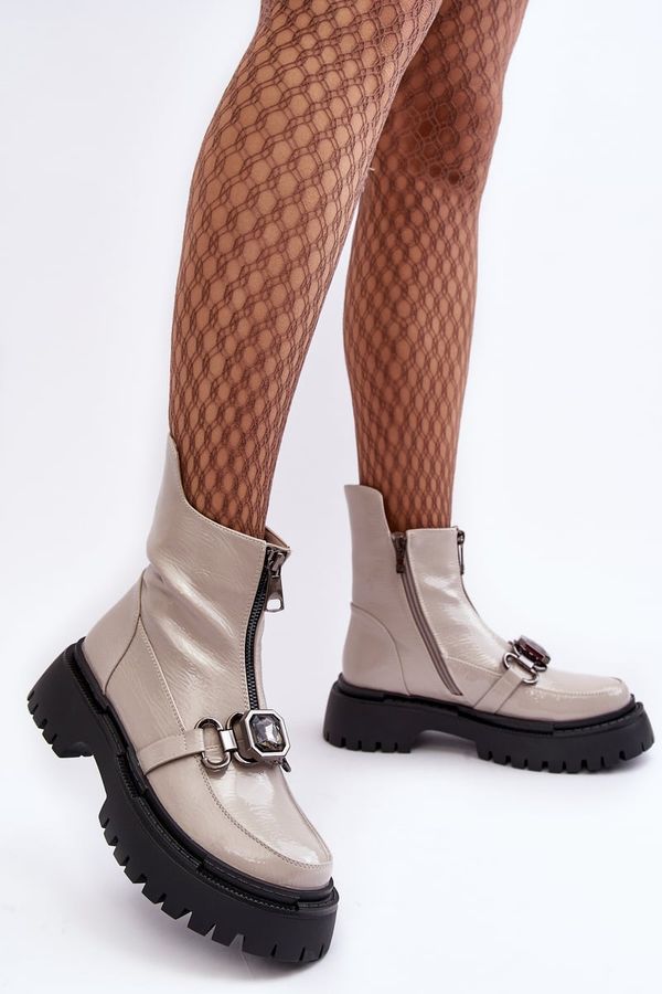 Kesi Women's Patented D&A Zipper Boots Light Grey