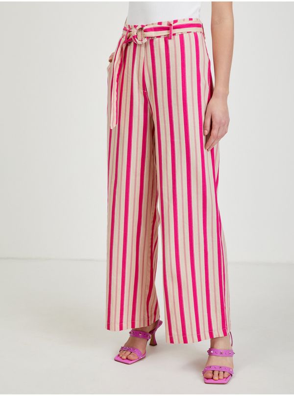 Orsay Women's pink linen striped trousers ORSAY