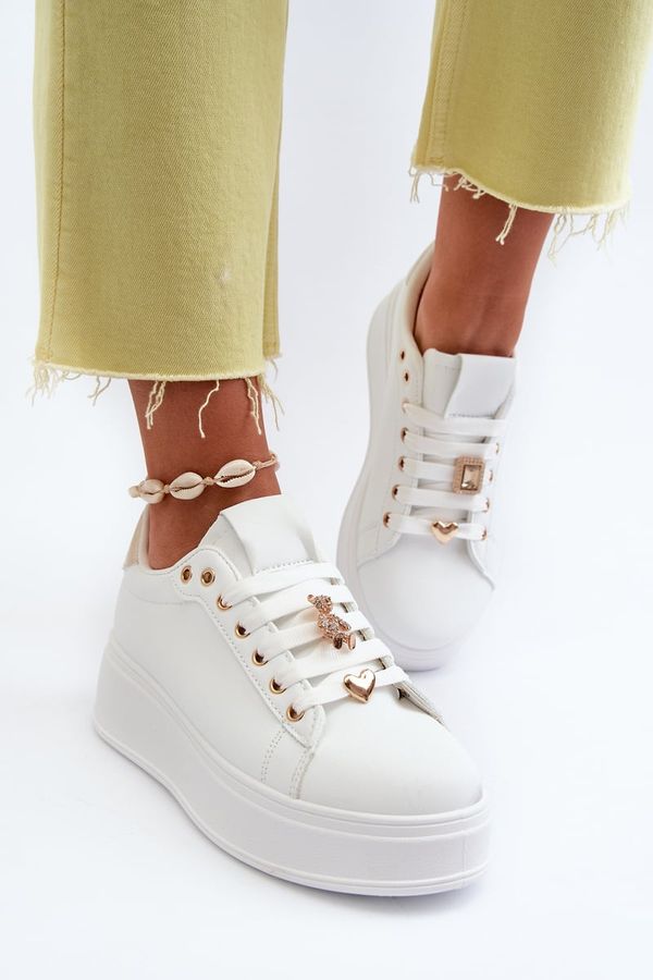 Kesi Women's platform sneakers with eco-leather studs, white Cavisa