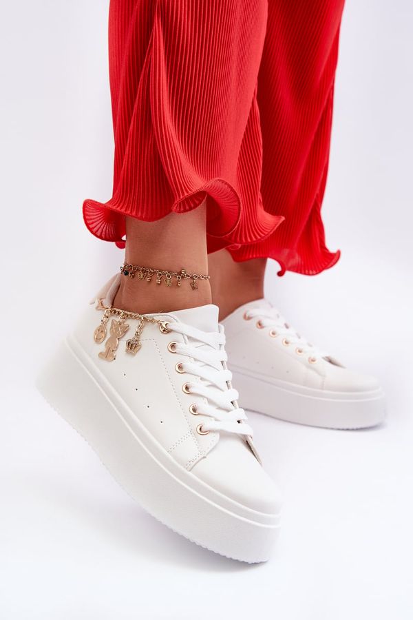Kesi Women's Platform Sneakers with Pendants, White Tivissa