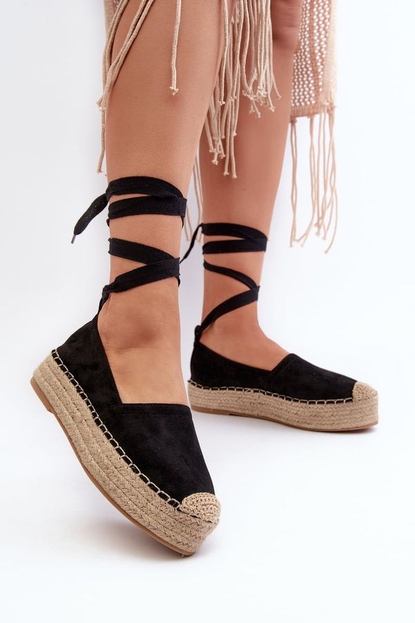 Kesi Women's platform-tied espadrilles with a braid, black Tailesse