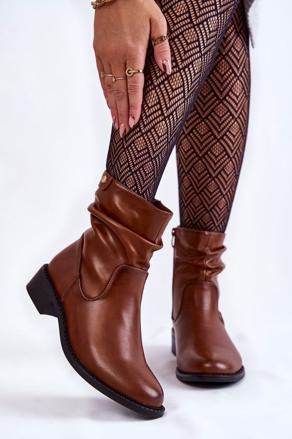 Kesi Women's Pressed Flat-heeled Boots Brown Sersa