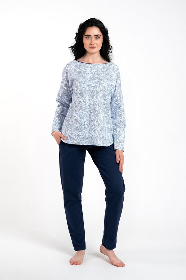 Italian Fashion Women's pyjamas Gracjela, long sleeves, long trousers - print blue/navy blue