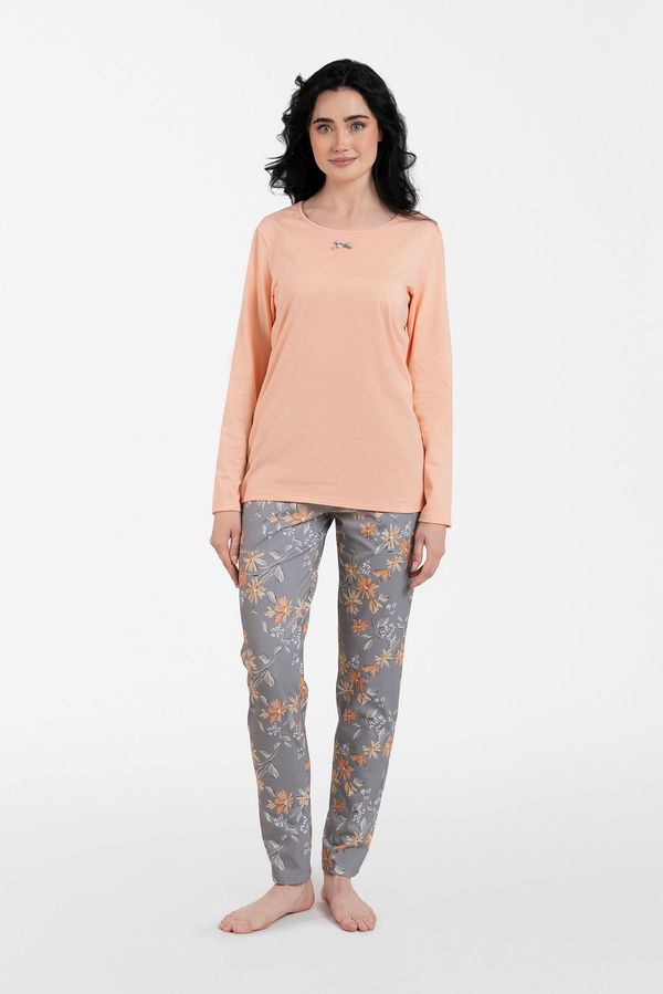 Italian Fashion Women's pyjamas Kasali long sleeves, long legs - salmon pink/print