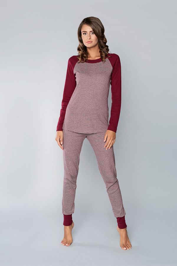 Italian Fashion Women's pyjamas Sana long sleeves, long trousers - melange-burgundy/burgundy