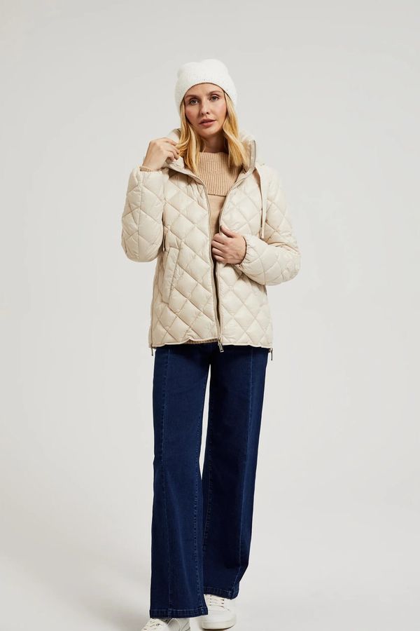 Moodo Women's quilted jacket with hood MOODO - beige