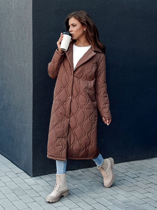 DStreet Women's quilted long coat TRENDIFY brown Dstreet