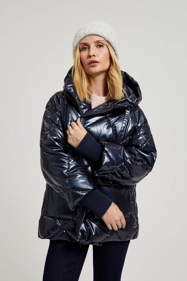 Moodo Women's quilted metallic jacket MOODO - dark blue
