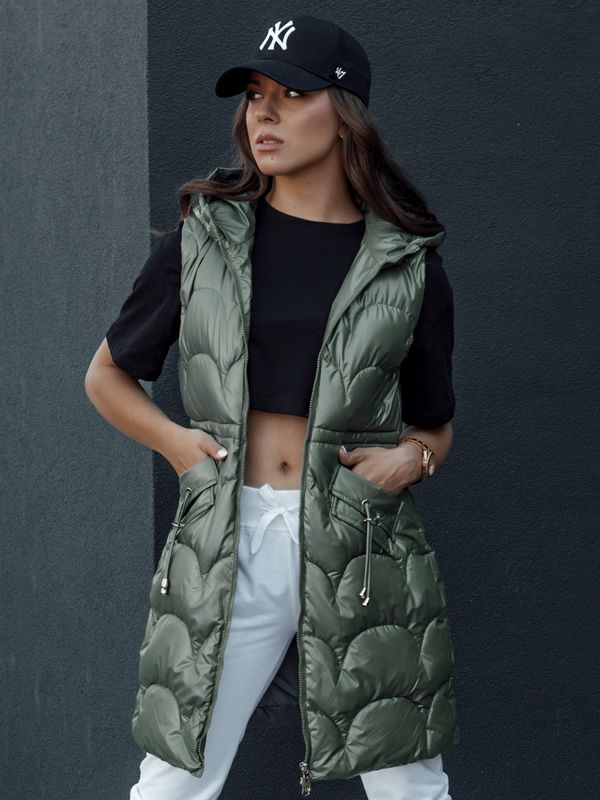 DStreet Women's quilted vest with hood long CHARMVEST green Dstreet