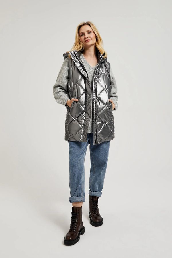 Moodo Women's quilted vest with hood MOODO - silver