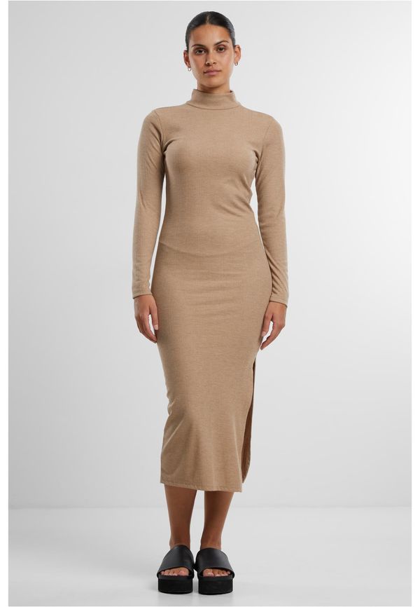 Urban Classics Women's ribbed long turtleneck dress beige