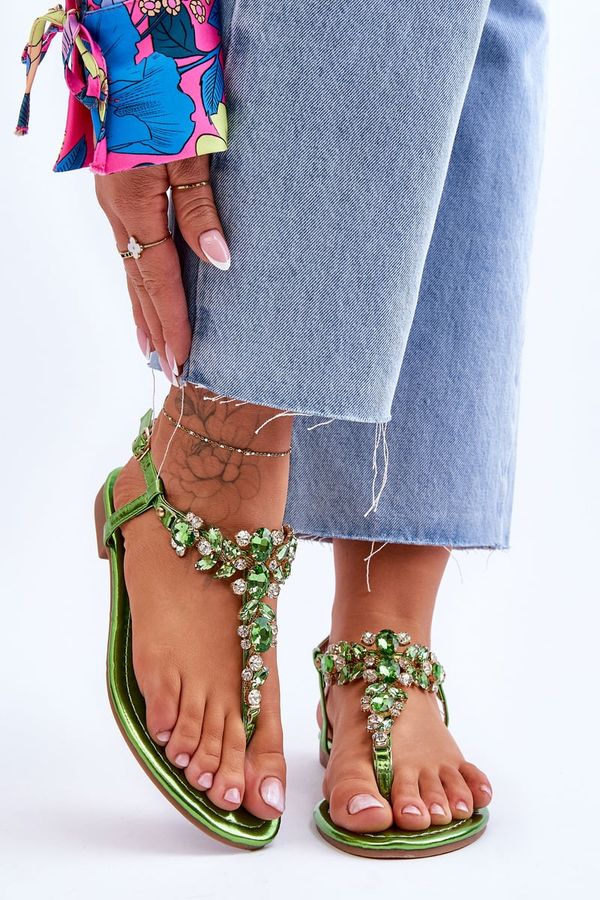 Kesi Women's sandals flip-flops with rhinestones Green Lenisa