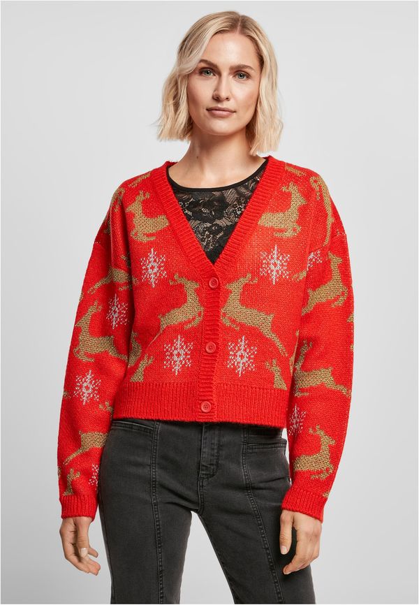 Urban Classics Women's Short Oversized Christmas Cardigan Red/Gold