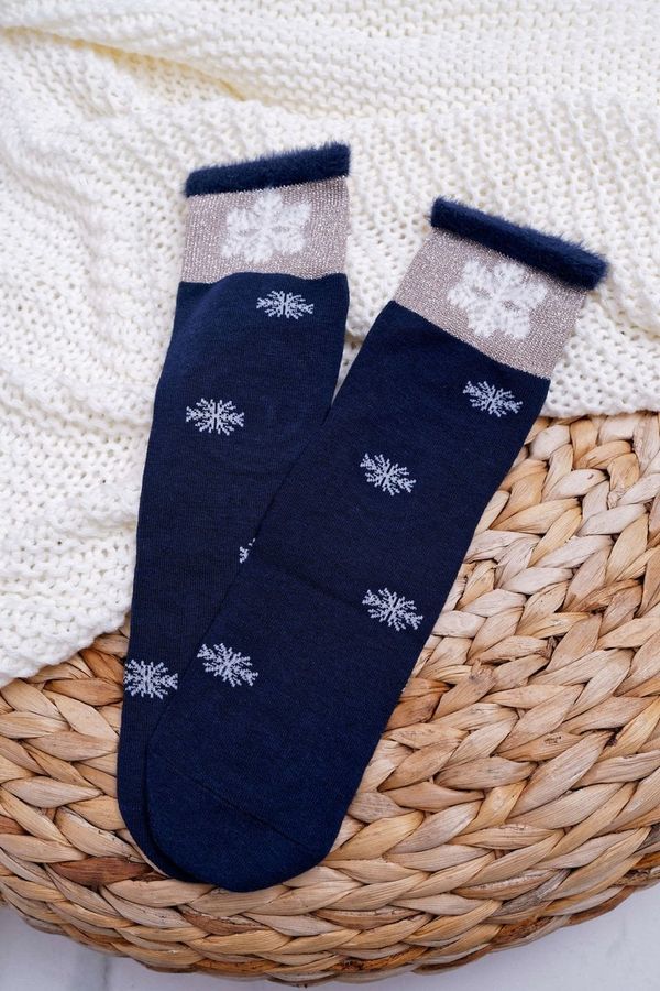 Kesi Women's Socks Warm navy blue with snowflake