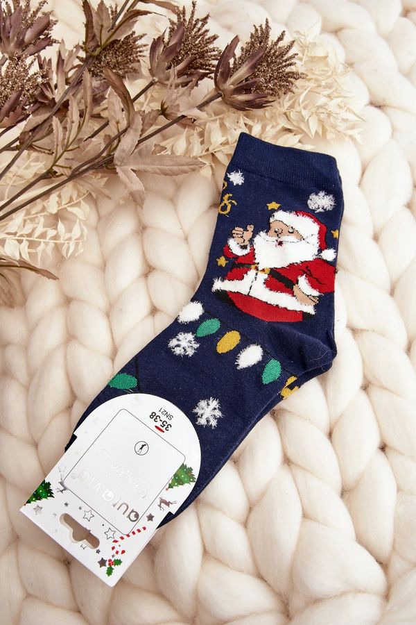 Kesi Women's socks with Santa Claus, navy blue