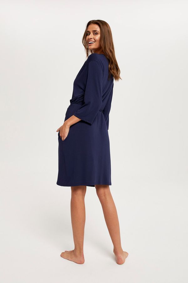 Italian Fashion Women's Song Bathrobe with 3/4 Sleeves - Navy Blue