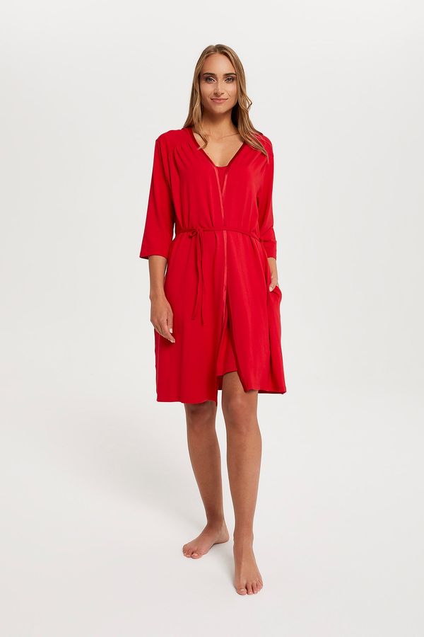 Italian Fashion Women's Song Bathrobe with 3/4 Sleeves - Red