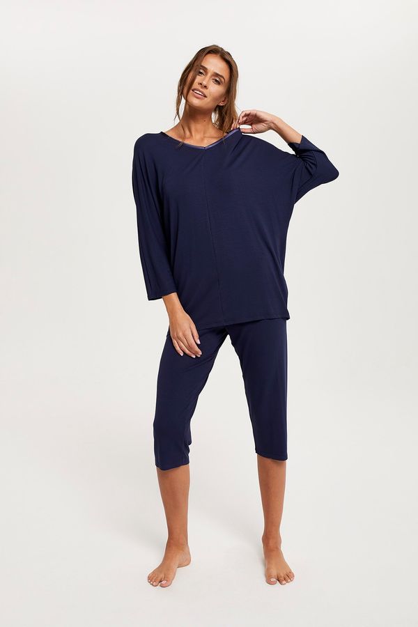 Italian Fashion Women's Song pyjamas, 3/4 sleeve, 3/4 leg - navy blue