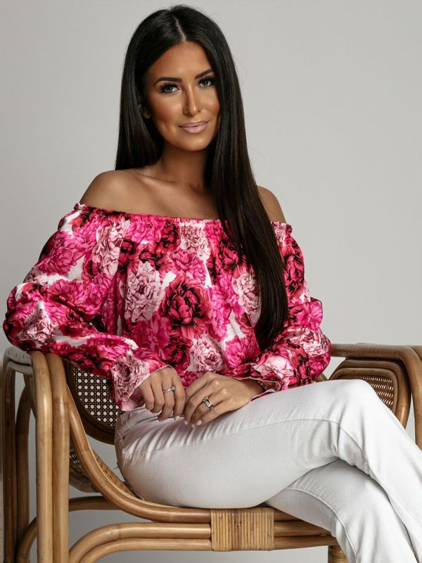 FASARDI Women's Spanish blouse with long sleeves, navy pink