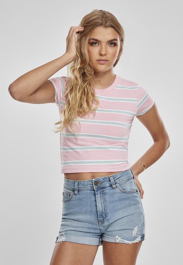 UC Ladies Women's Stripe Cropped T-Shirt Girls' Pink/Ocean Blue