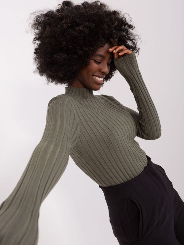 Fashionhunters Women's striped sweater in khaki cut