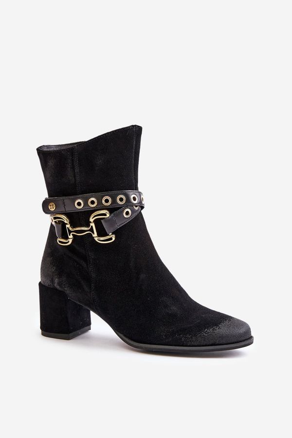 Maciejka Women's Suede Ankle Boots on Heel with Decorative Strap Maciejka Black