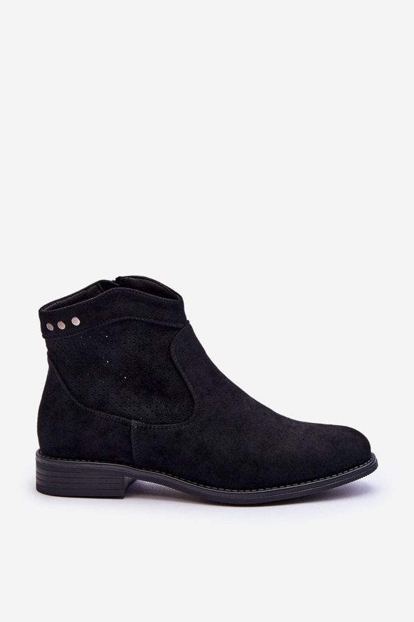 Kesi Women's suede boots on a flat heel black Liana