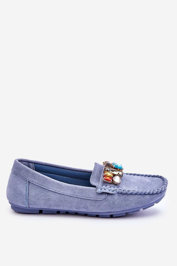 Kesi Women's suede loafers with crystals Blue Lucille