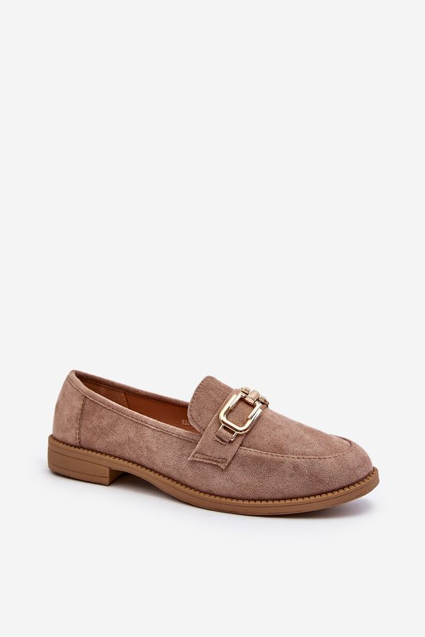 Kesi Women's suede loafers with flat heels, dark beige Misal