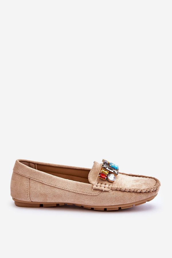 Kesi Women's suede moccasins with crystals Beige Lucille