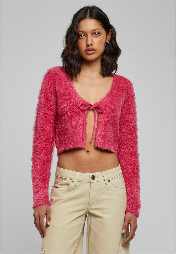 UC Ladies Women's sweater hibiskuspink knotted Cropped Feather Cardigan