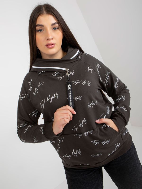 Fashionhunters Women's sweatshirt plus size khaki with printed design