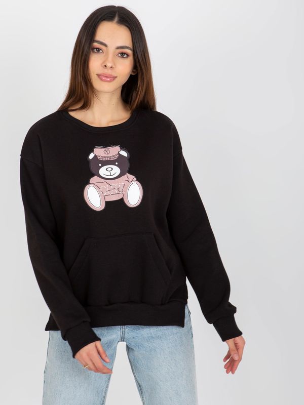 Fashionhunters Women's sweatshirt with teddy bear - black