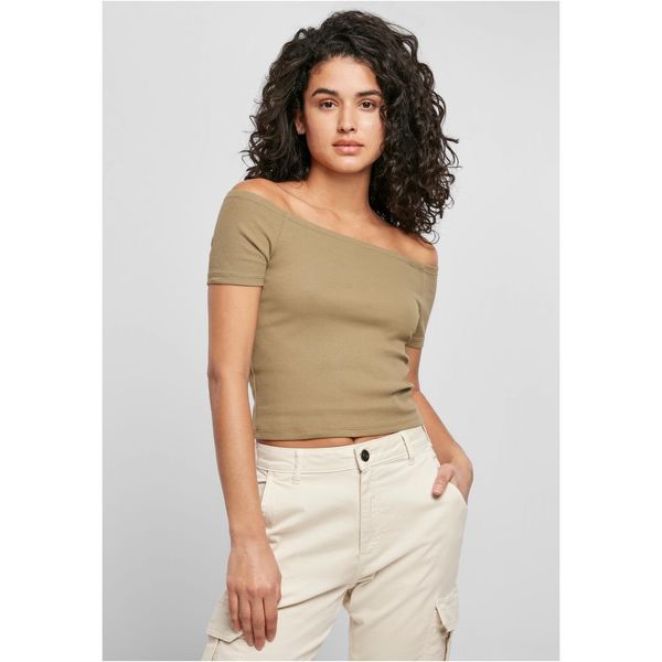 Urban Classics Women's t-shirt in khaki color with a stretched shoulder