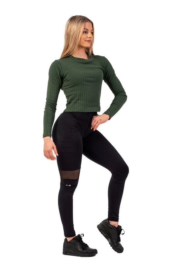 NEBBIA Women's T-Shirt Nebbia Organic Cotton Ribbed Long Sleeve Top 415 dark green XS