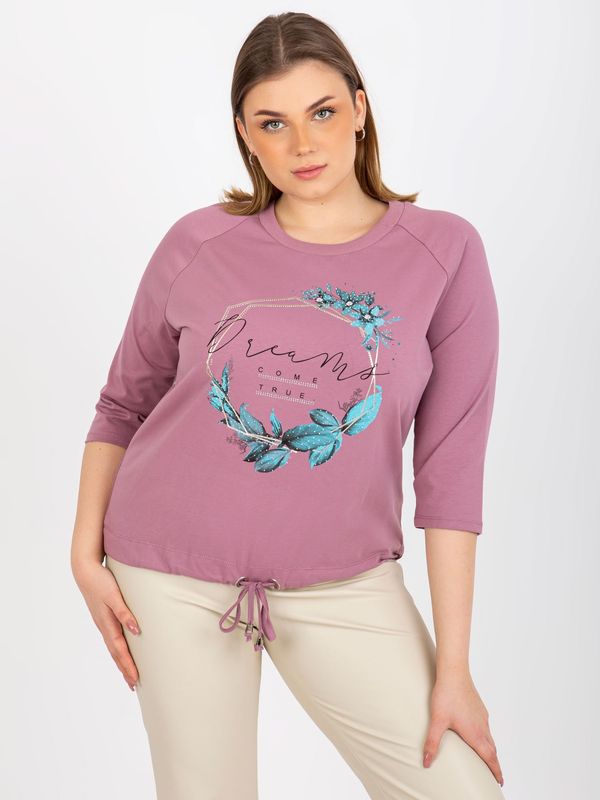 Fashionhunters Women's T-shirt plus size with 3/4 raglan sleeves - powder pink
