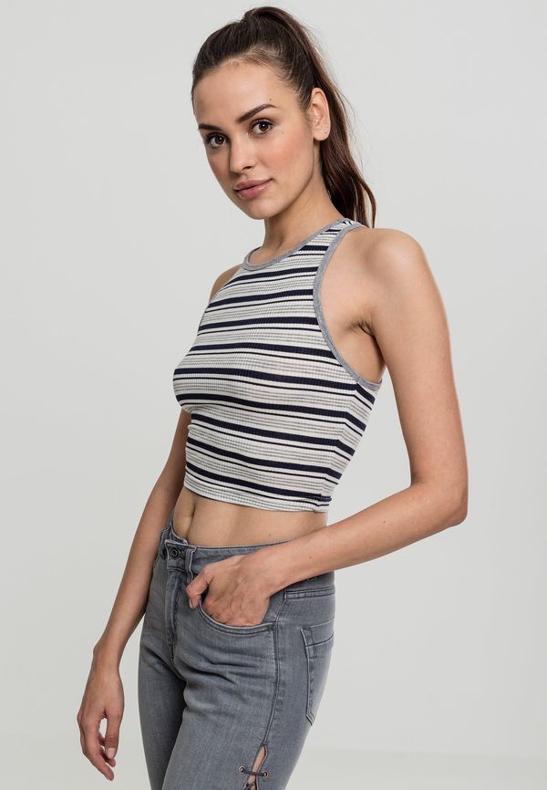 Urban Classics Women's T-Shirt Rib Stripe Cropped Top Dark/White/Grey