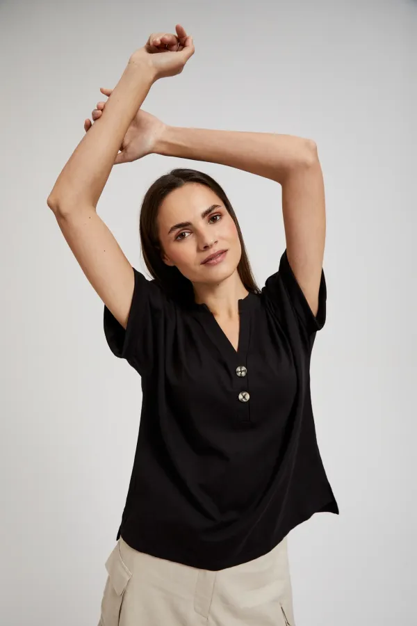 Moodo Women's T-shirt with buttons MOODO - black
