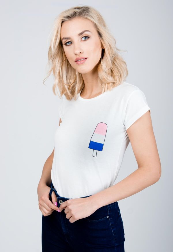 Kesi Women's T-shirt with popsicle on a stick - white,