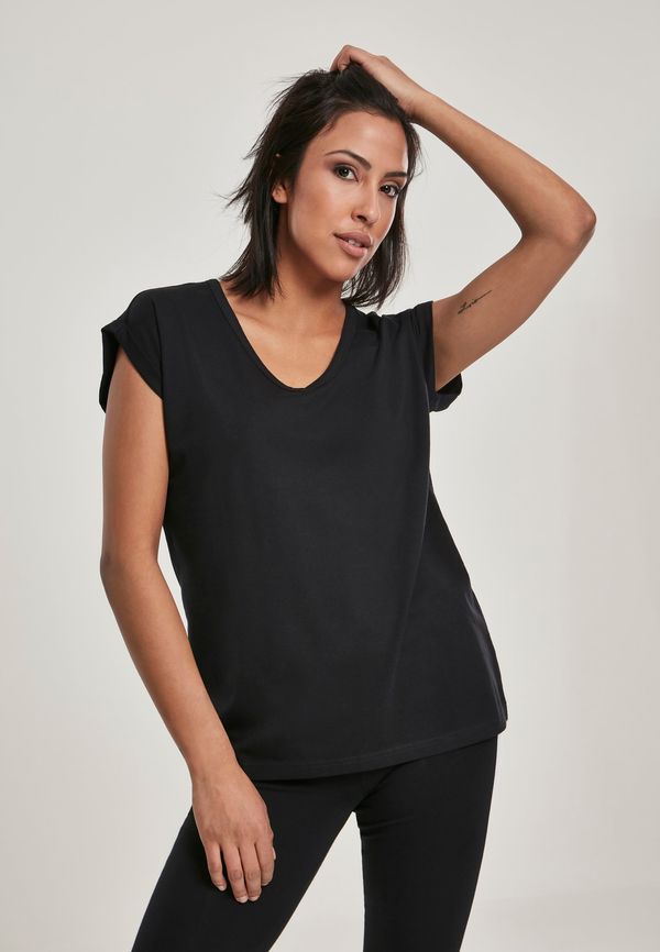 Urban Classics Women's T-shirt with round V-neck with extended shoulder black