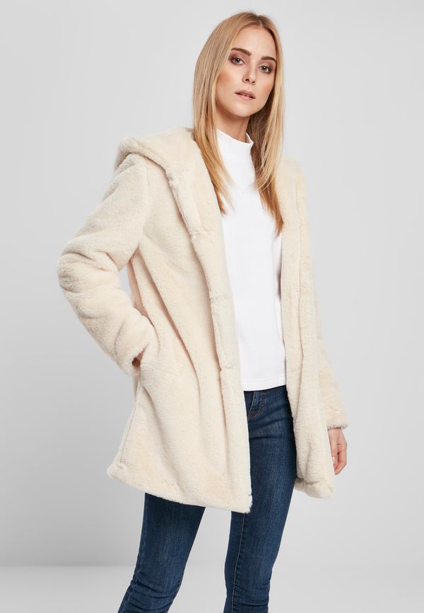 Urban Classics Women's teddy bear coat with hood in white