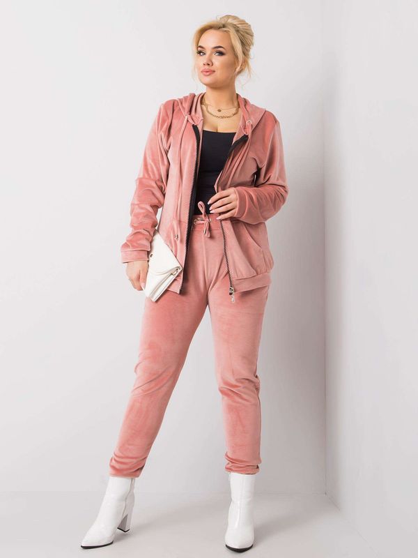 Fashionhunters Women's velour plus size set - pink