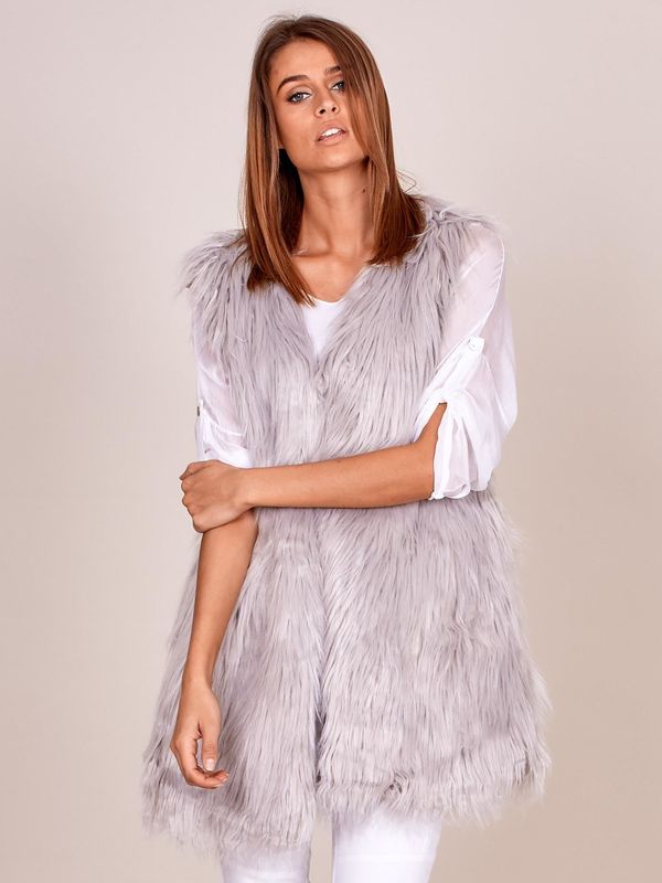Fashionhunters Women's vest with longer pile, light gray